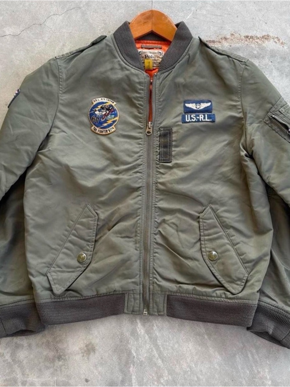 Polo Ralph Lauren US-RL Military Patch Flight Bomber Jacket Olive Green
